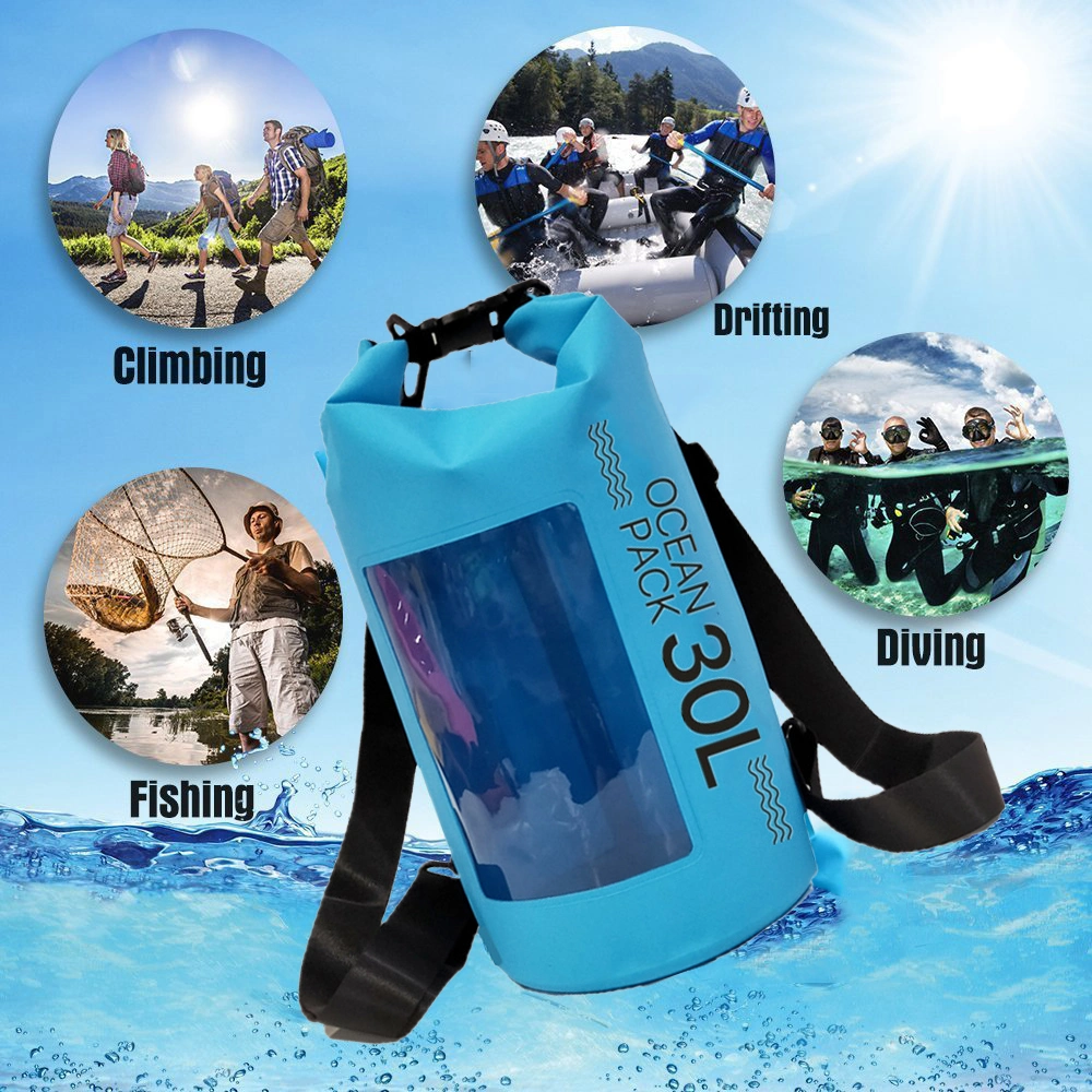 High Quality Custom 10L 50L 100L Foldable Waterproof Backpack Bag PVC Window Swimming Diving Floating Cycling Dry Bag