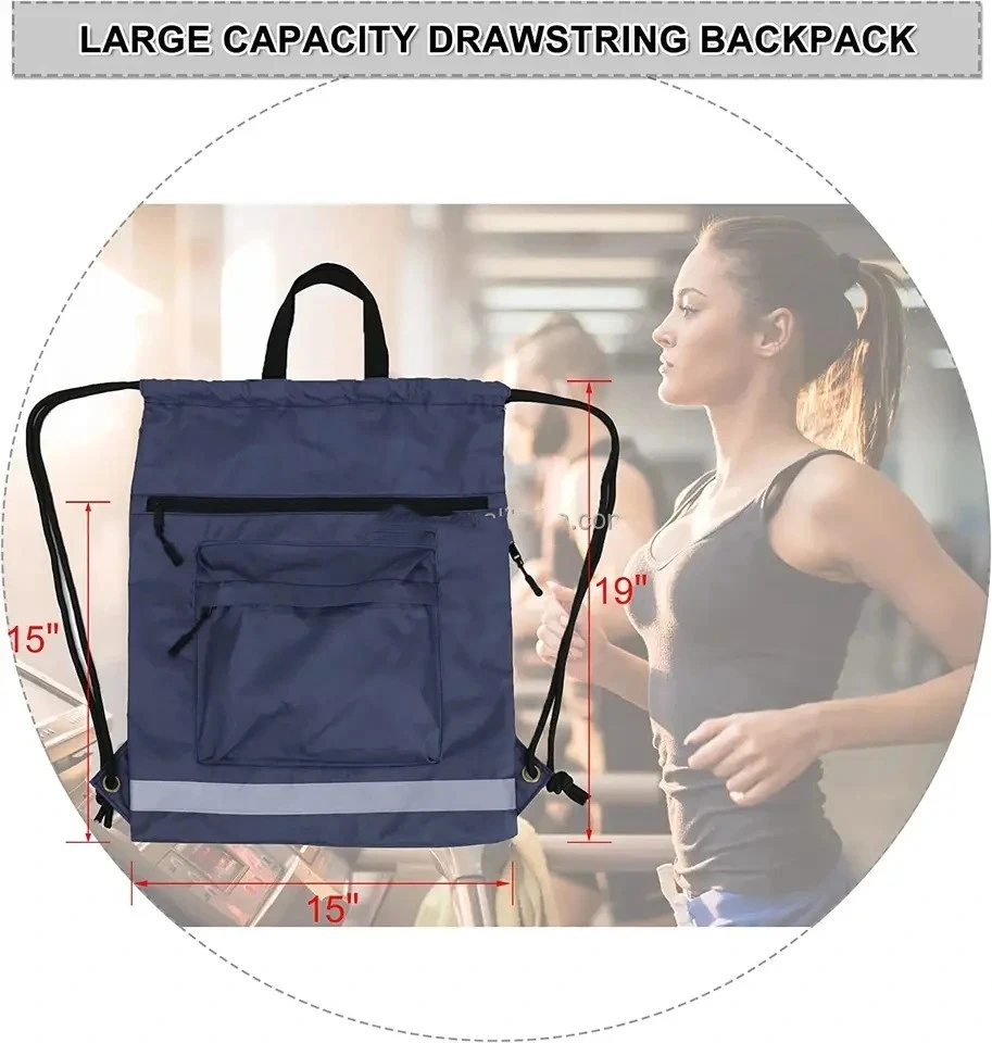 Wholesale Polyester Backpack with Zipper Pocket Gym Bagpack Custom Rucksack Draw String Bags