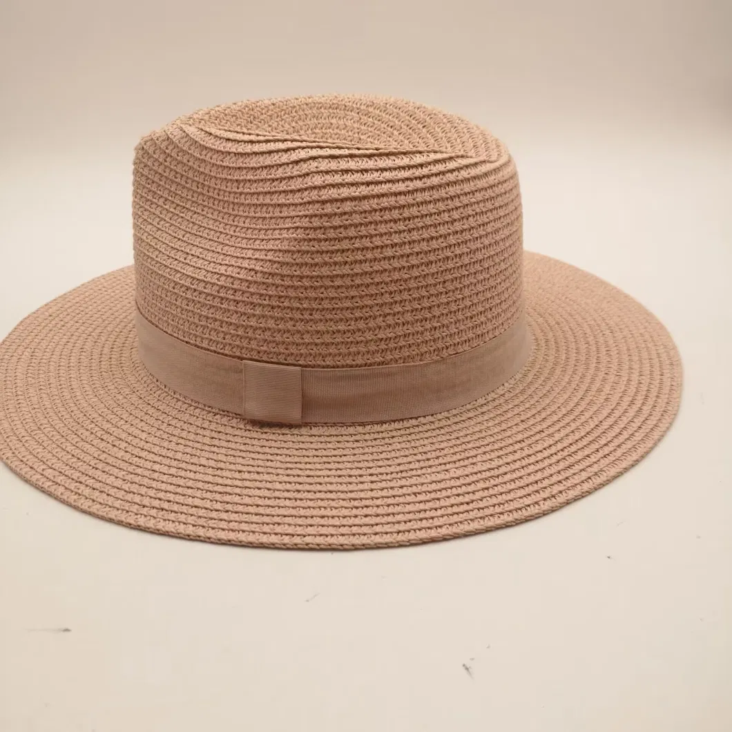 Women&prime;s Cap Summer Casual Hollow out Polyester Fabric Strip Edging Straw Hat