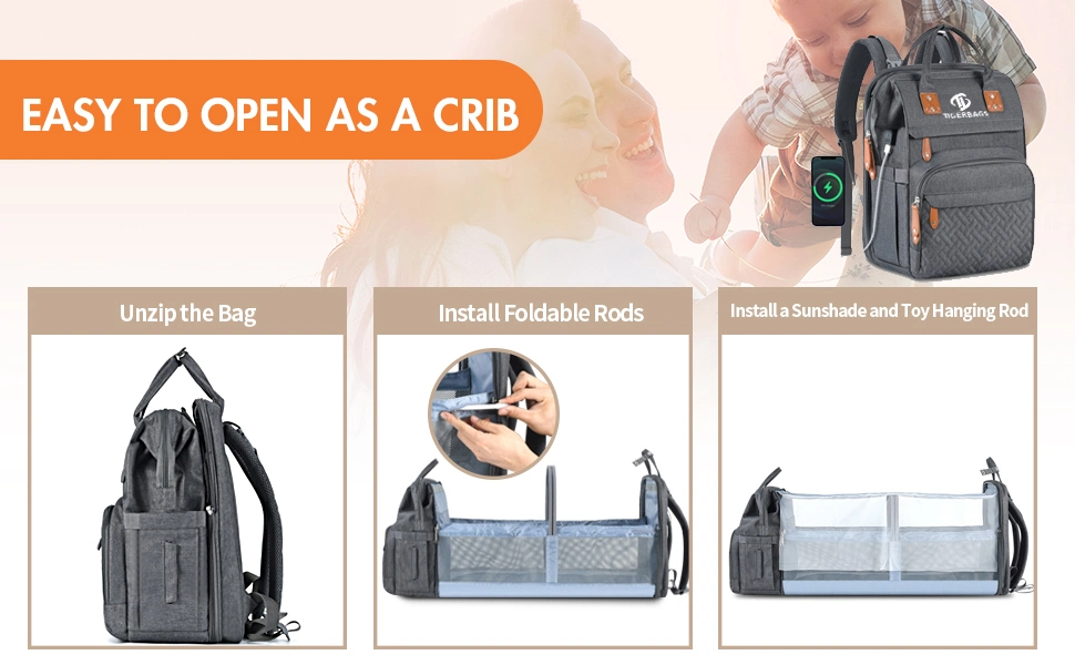 Large Capacity Waterproof Seat Belt Diaper Bag for Changing Table