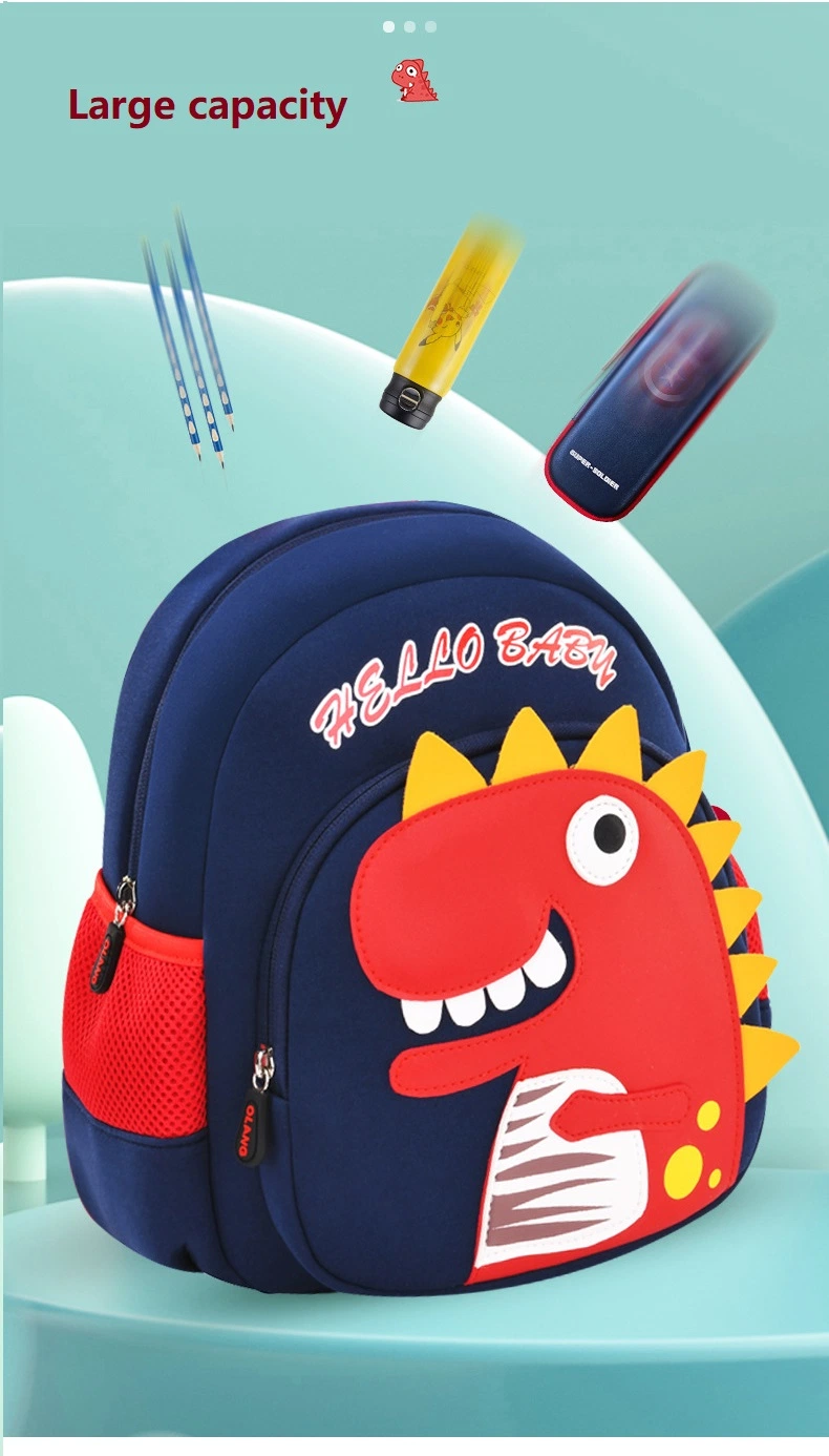 New Custom Logo Polyester Material School Bags Anti-Lost Dinosaur Pattern Children Backpack