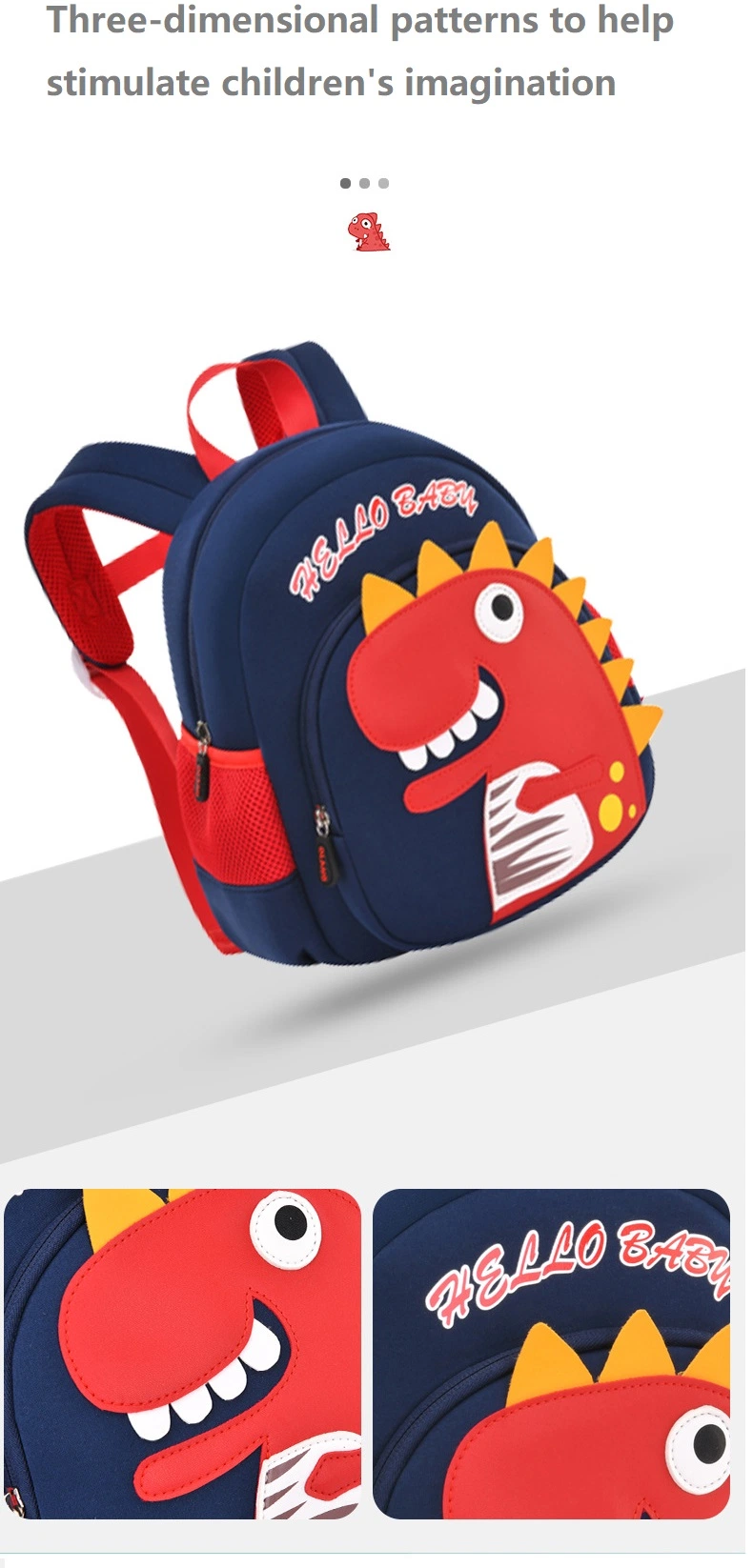 New Custom Logo Polyester Material School Bags Anti-Lost Dinosaur Pattern Children Backpack