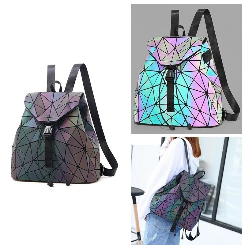 Laser Luminous Backpack Geometric Folding Student School Bags for Teenage Girls Women