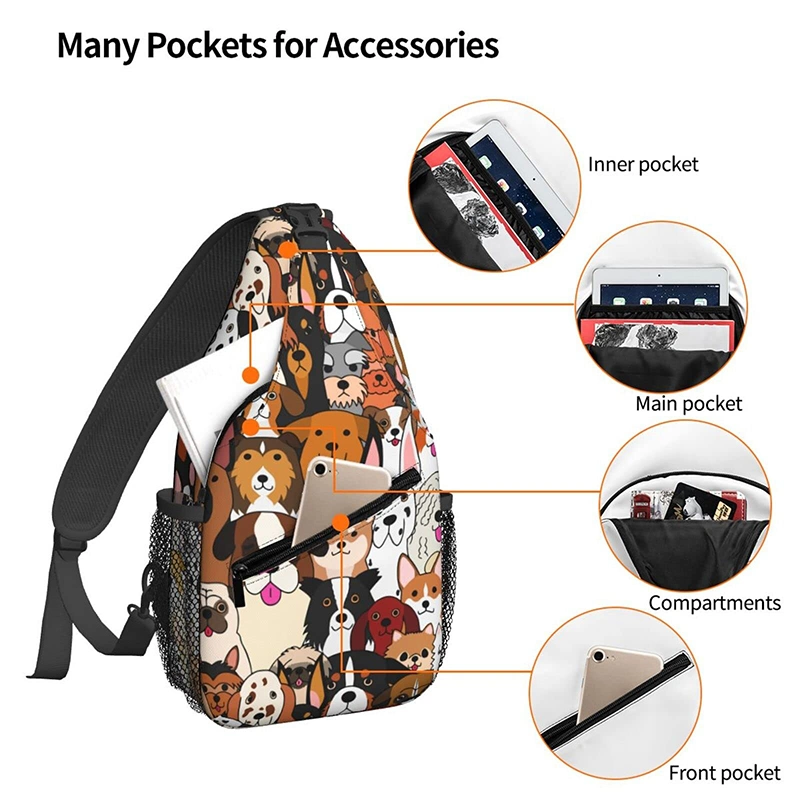 Crossbody Backpack for Men Women Sling Bag, Doodle Dogs Chest Bag Shoulder Bag Lightweight One Strap Backpack Multipurpose Travel Hiking Daypack