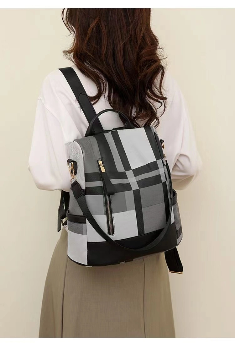 Women&prime; S Backpack Messenger Bag Oxford Cloth Plaid Fashion