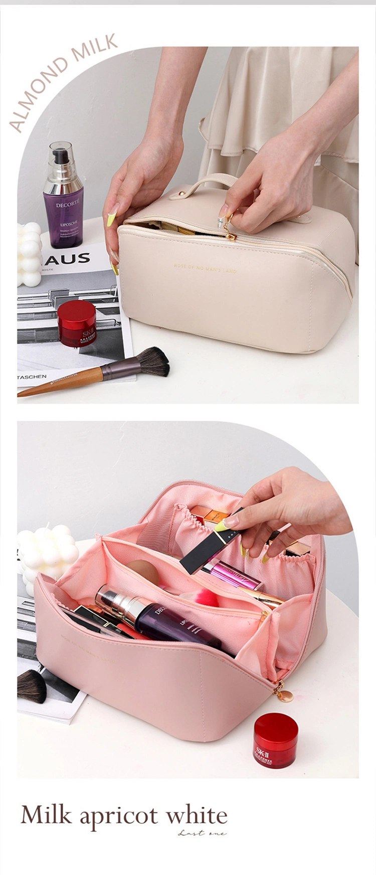 Custom Cheap Portable Travel Leather Upgraded PU Waterproof Toiletry Makeup Beauty Cosmetic Bag