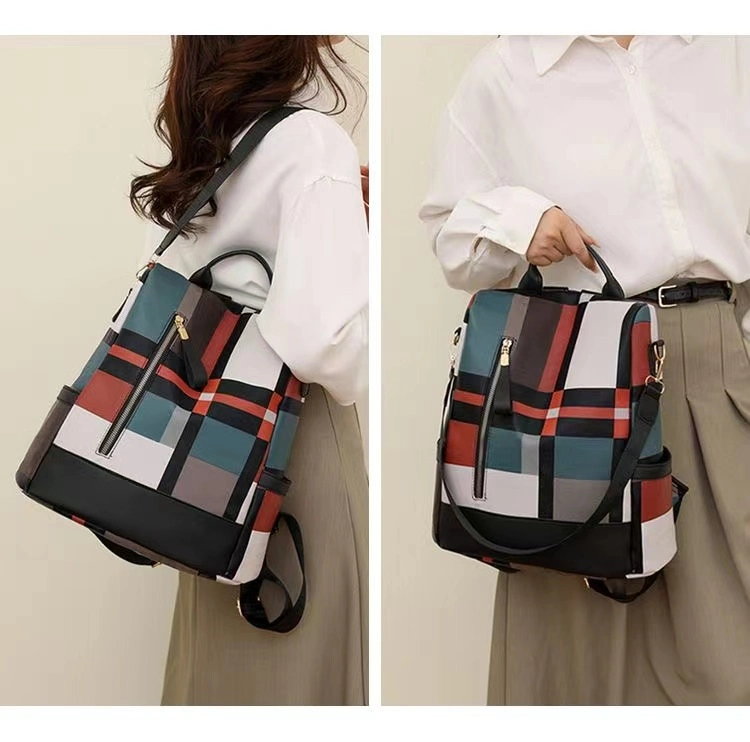 Women&prime; S Backpack Messenger Bag Oxford Cloth Plaid Fashion