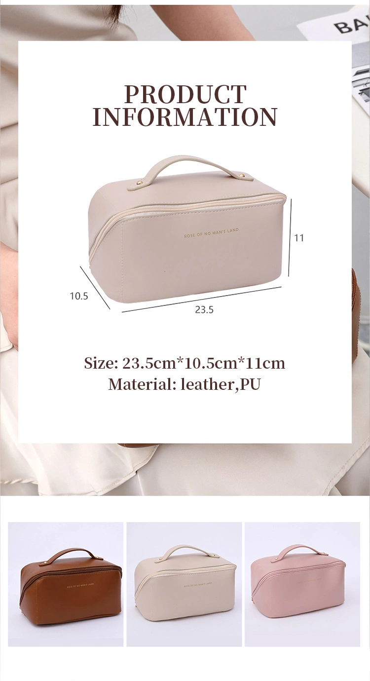 Custom Cheap Portable Travel Leather Upgraded PU Waterproof Toiletry Makeup Beauty Cosmetic Bag