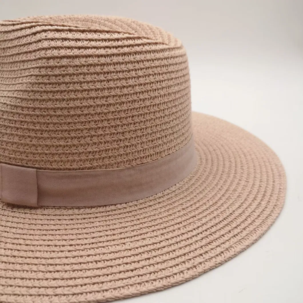 Women&prime;s Cap Summer Casual Hollow out Polyester Fabric Strip Edging Straw Hat