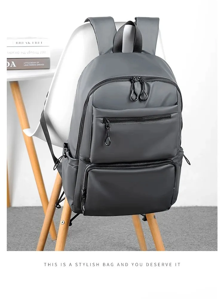 14 Inch Backpack Large Capacity Travel Leisure Solid Color PU Computer Backpack Fashion Casual Bag