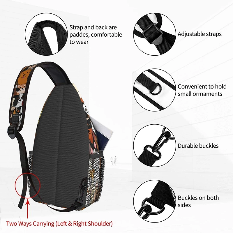 Crossbody Backpack for Men Women Sling Bag, Doodle Dogs Chest Bag Shoulder Bag Lightweight One Strap Backpack Multipurpose Travel Hiking Daypack