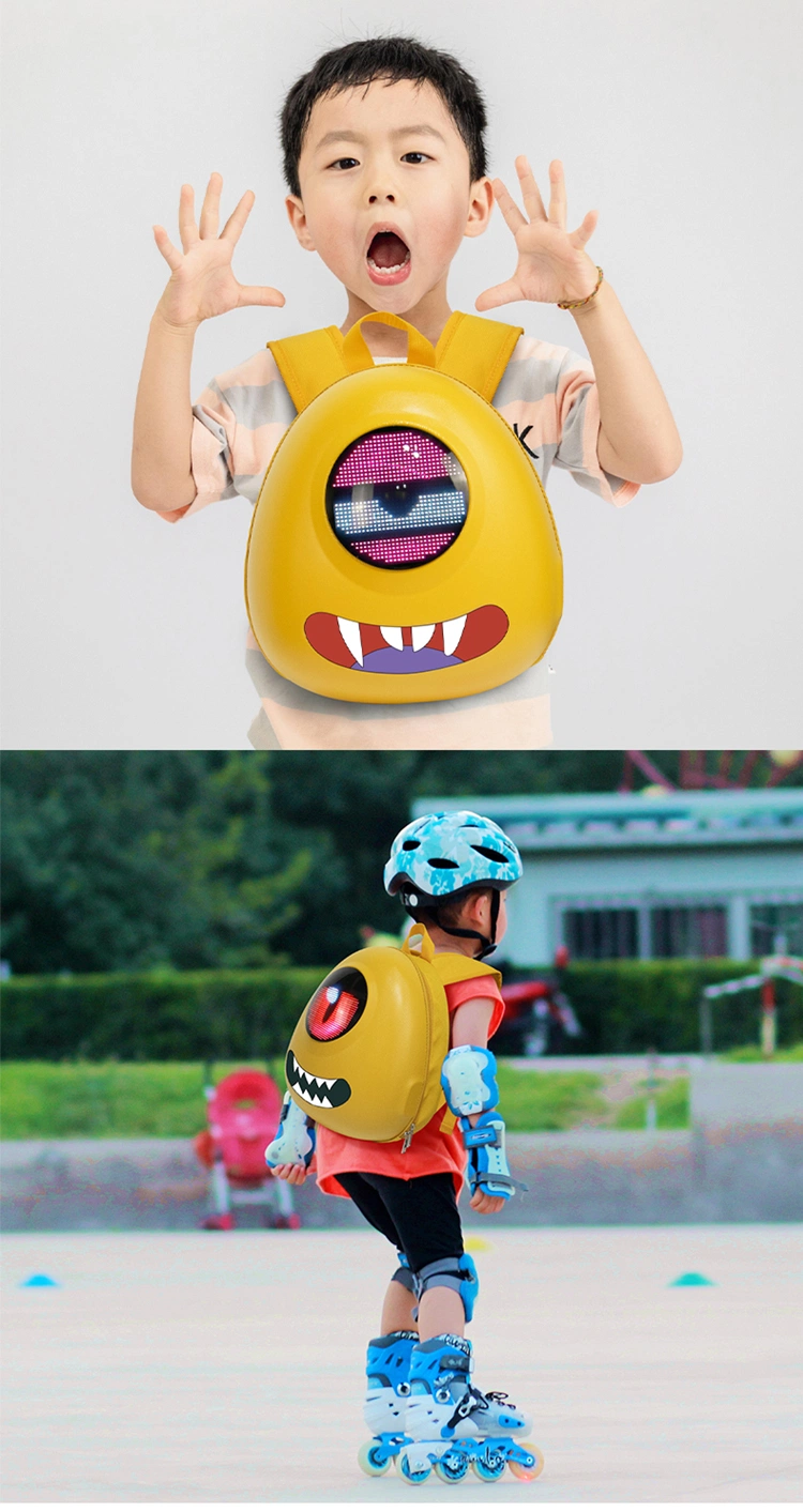 Fashionable, Creative, Personalized LED Motorcycle Cycling Backpack for Children, Large Eye Cartoon Backpack