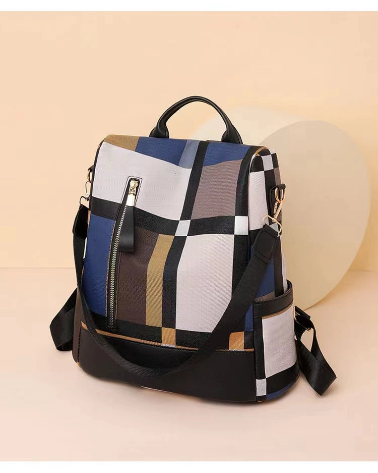 Women&prime; S Backpack Messenger Bag Oxford Cloth Plaid Fashion