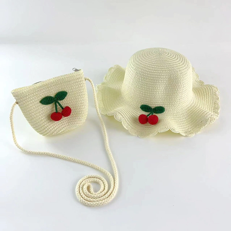 Wholesale Children Kids Girl Set Paper Straw Designer Custom Logo Hat Handbag