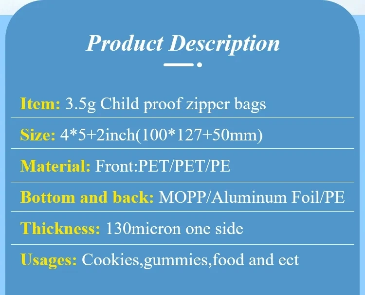 Cr Holographic Printing Mylar Bag Child Resistant Ziplock Pouch Kid Proof Resealable Flower ASTM Packing Zipper Foods Packaging Bag