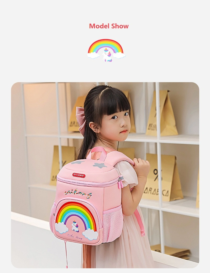 High Quality New Style Backpack for Child Anti-Lost Rainbow Pattern Kid School Bag