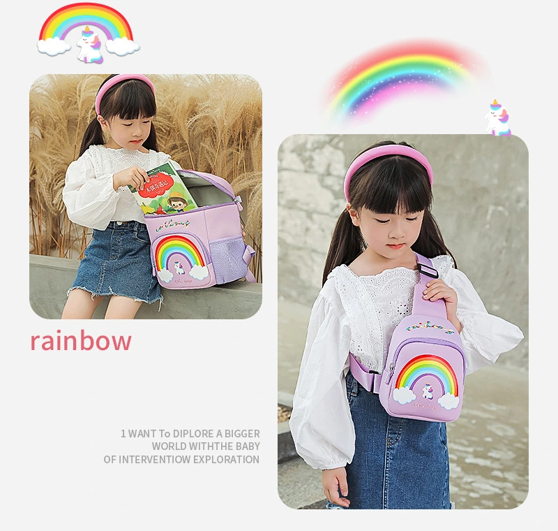 High Quality New Style Backpack for Child Anti-Lost Rainbow Pattern Kid School Bag