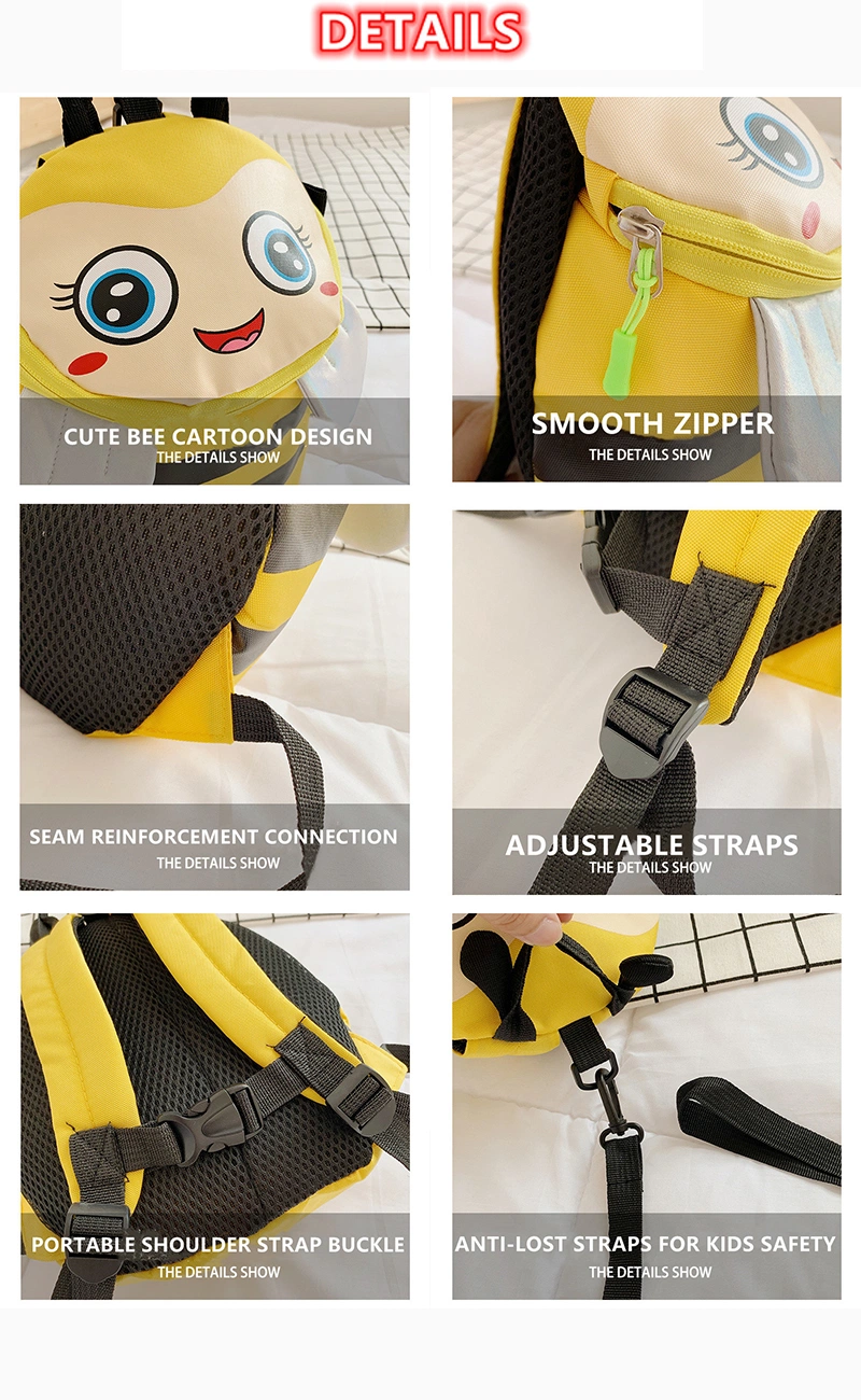 Anti Lost Cartoon Bee Animal Child Bags Kids Backpacks with Safety Leash