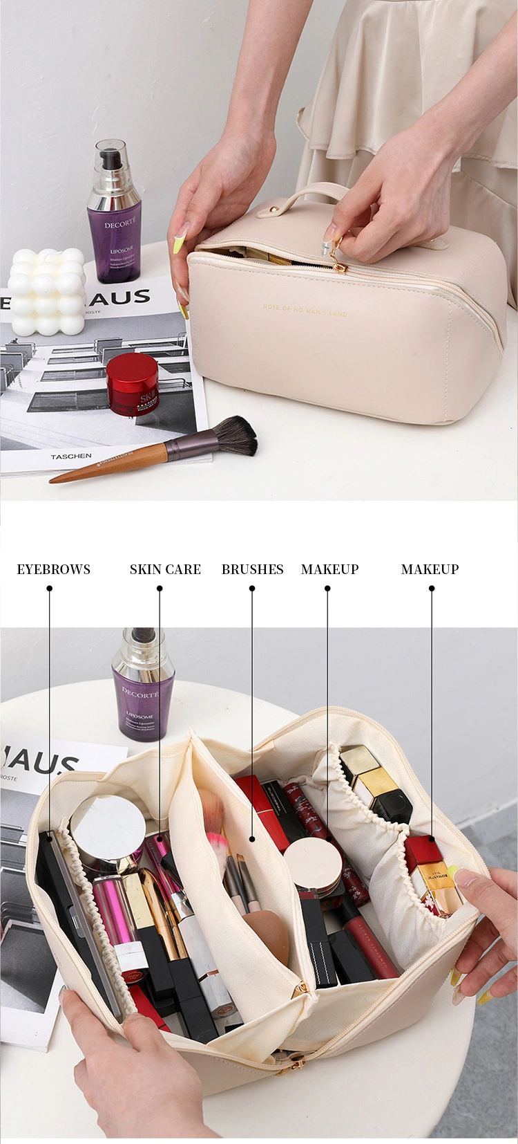 Custom Cheap Portable Travel Leather Upgraded PU Waterproof Toiletry Makeup Beauty Cosmetic Bag