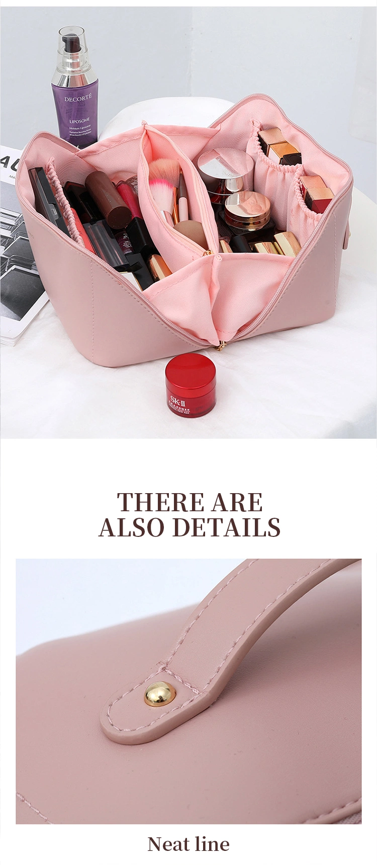 Custom Cheap Portable Travel Leather Upgraded PU Waterproof Toiletry Makeup Beauty Cosmetic Bag