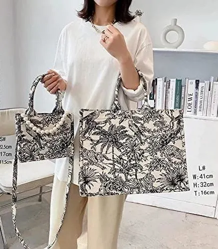 Linen Cotton Flower Embroidery Retro Exquisite Doodle Fashion Shopping Bag