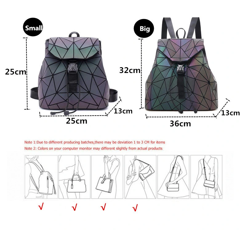 Laser Luminous Backpack Geometric Folding Student School Bags for Teenage Girls Women