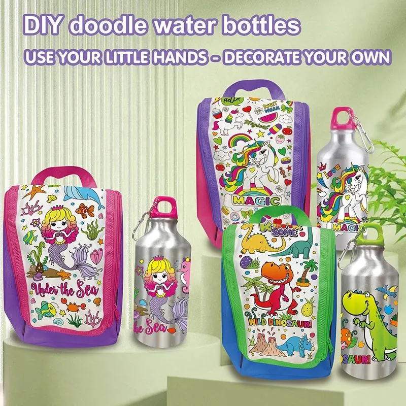 Color Decorate Aluminium Water Bottle Backpack Toy Puzzle DIY Doodle Art Craft Kits Gifts Kids Drawing Toys for Boys Girls