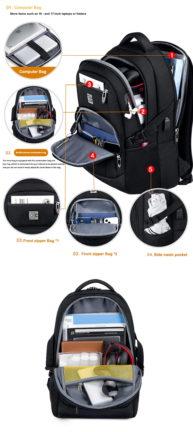 Fashion Big Capacity Business Travel Sports College Mochilas Computer Laptop Backpack