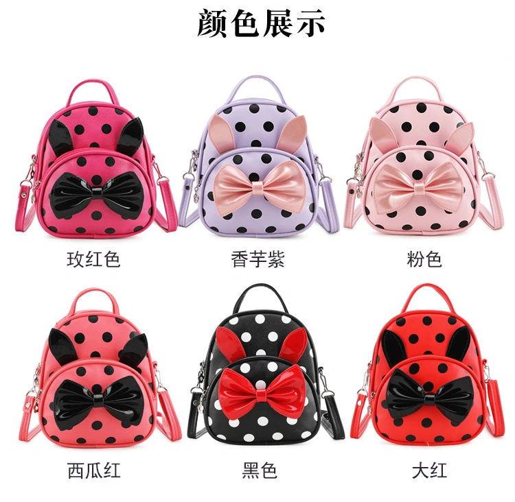 Hot Faddish Style PU Leather Bow School Bag Cute Girls Print Design Double Shoulder Bag New Fashion Chic Delicate Lady Backpack