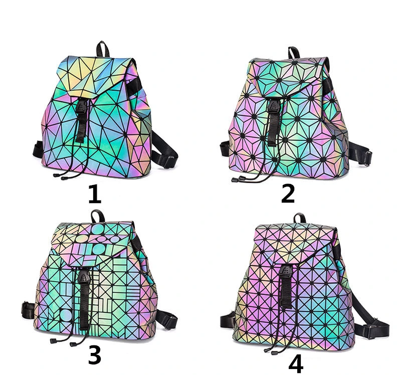 Laser Luminous Backpack Geometric Folding Student School Bags for Teenage Girls Women