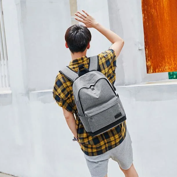 Fashion Polyester Gray Laptop Travel Gym High College School Backpack Teenager