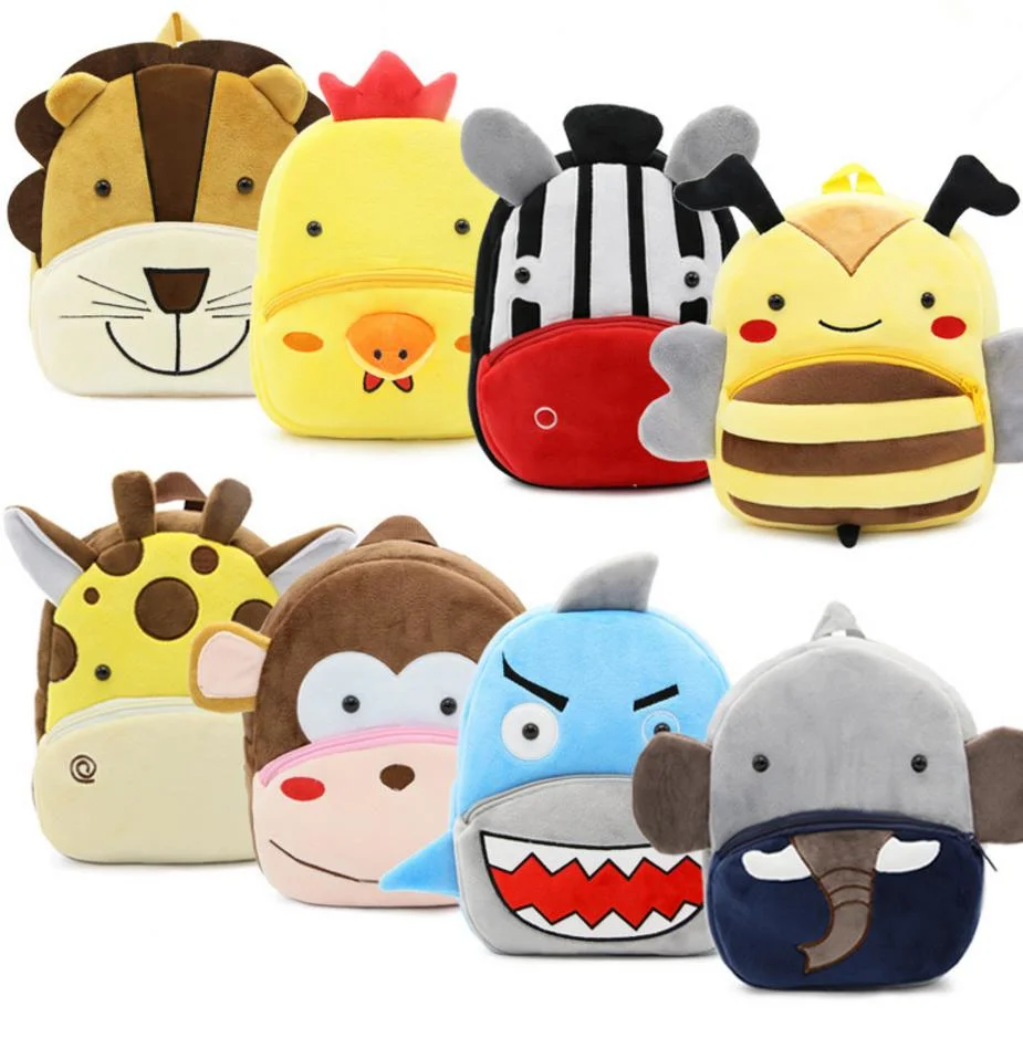 Customized OEM Cute Children Plush Boy Girl 3D Kids Zoo Animal Cartoon Backpack for School