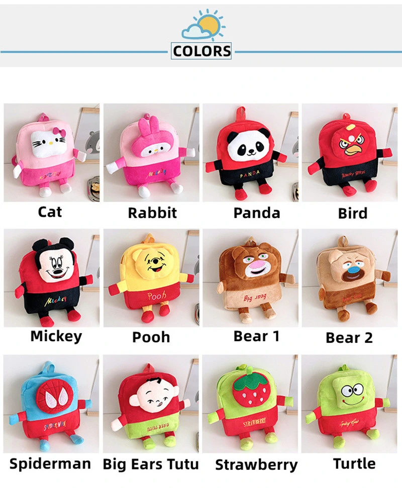 Zoo Series Cartoon Children School Shoulder Bag Plush Animal Kindergarten Kids Backpack