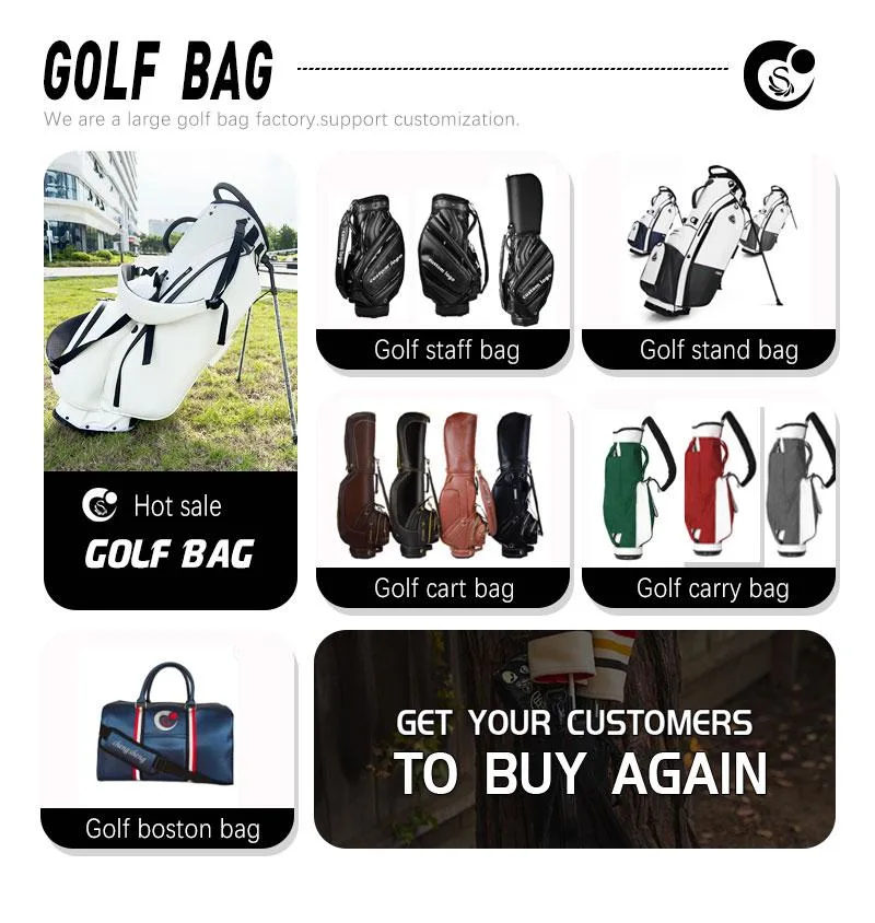 Customized Waterproof Dual Straps Black PU Leather Golf Sport Bags Stand Bag