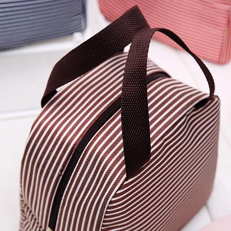 Custom Logo Portable Office Worker Aluminum Foil Horizontal Stripe Leak-Proof Kid Tote Waterproof Oil-Proof Thick Polyester Oxford Cloth Picnic Lunch Cooler Bag