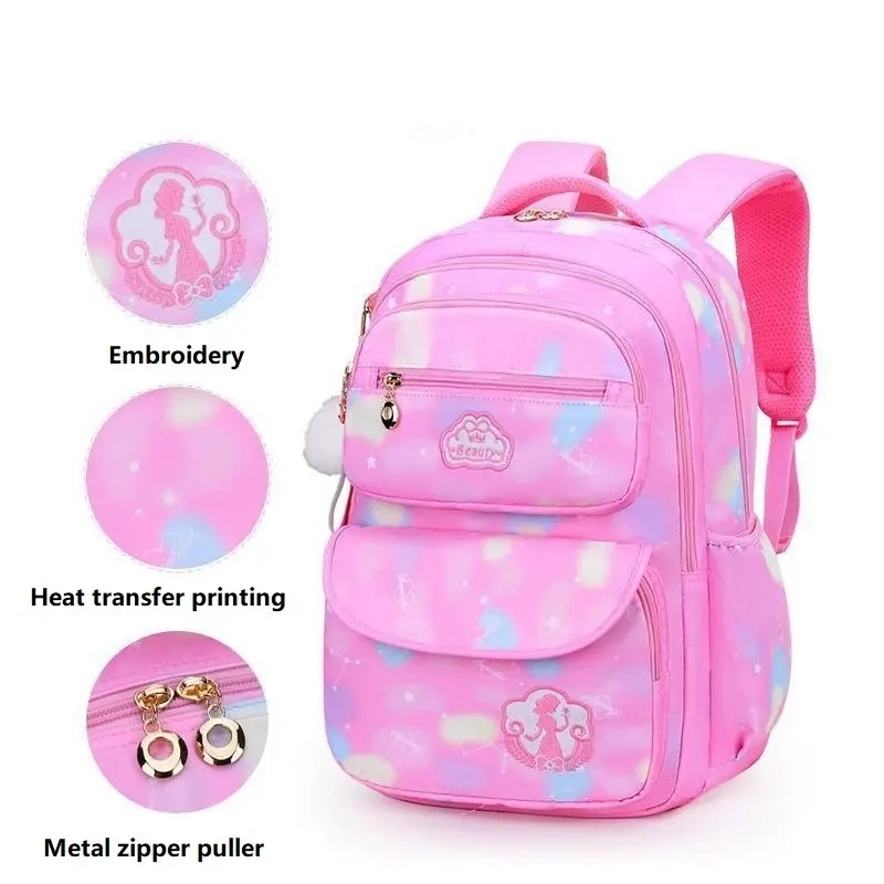 Girls Children Waterproof Light Weight Pink Princess Student Kid School Backpack