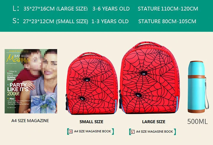 Cartoon Children&prime;s Kids Backpack School Bag Spider Man Baby Lovely Backpack Bag