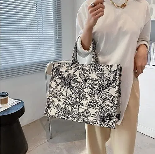 Linen Cotton Flower Embroidery Retro Exquisite Doodle Fashion Shopping Bag