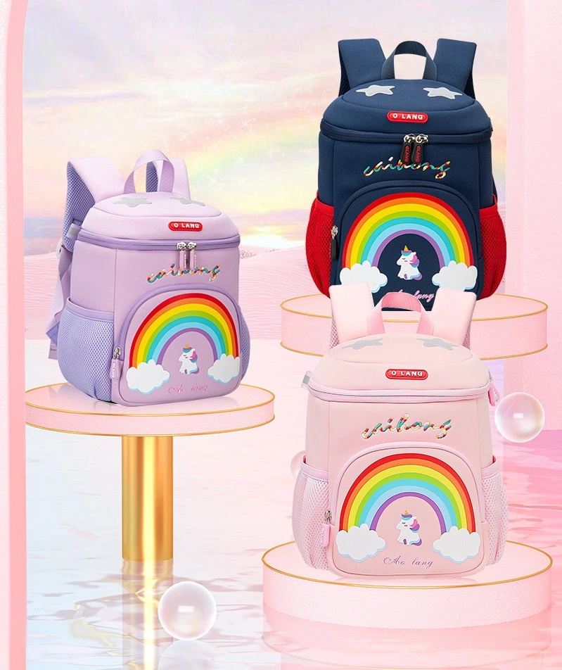 High Quality New Style Backpack for Child Anti-Lost Rainbow Pattern Kid School Bag