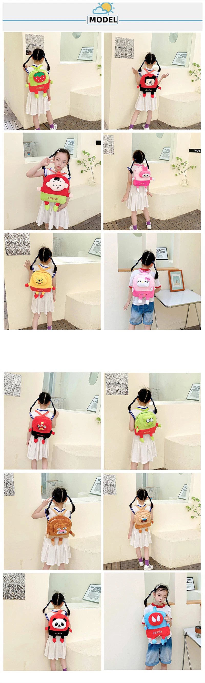 Plush Cartoon Schoolbag Children&prime;s Backpack Kindergarten Spider Man Toddler School Back Pack