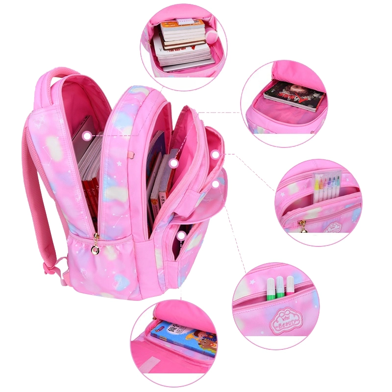 Girls Children Waterproof Light Weight Pink Princess Student Kid School Backpack