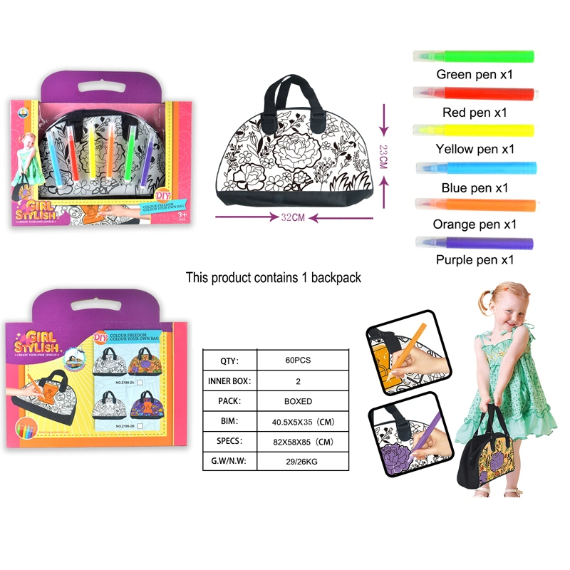 Student Portable Cartoon Storage Bag Girl DIY Hand-Painted Bag Graffiti Painting Coloring Backpack