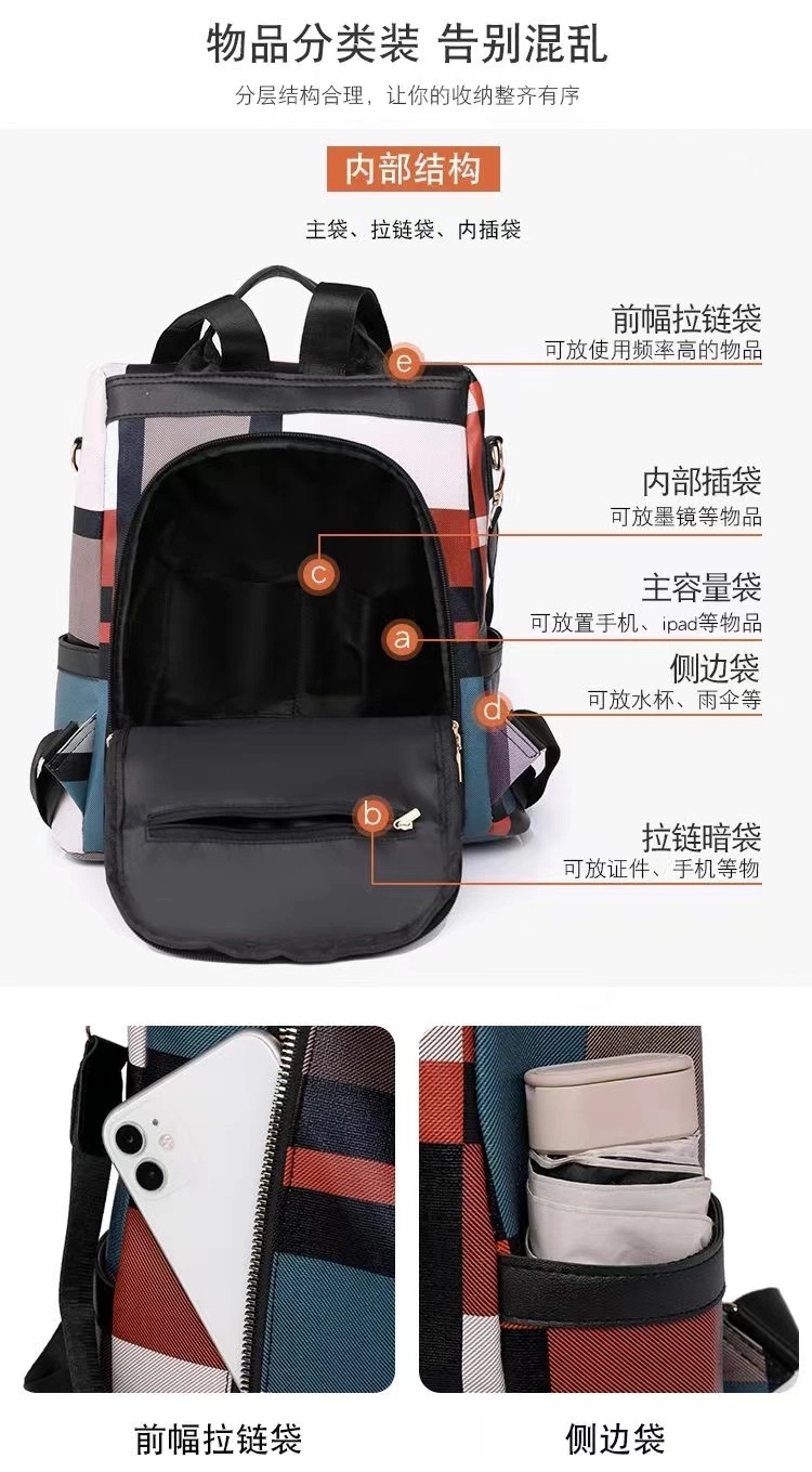 Women&prime; S Backpack Messenger Bag Oxford Cloth Plaid Fashion