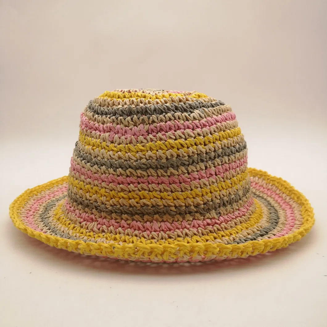 Women&prime;s Cap Handmade Summer 4-Color Casual Round Top Straw Hat