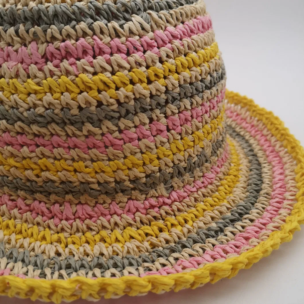 Women&prime;s Cap Handmade Summer 4-Color Casual Round Top Straw Hat