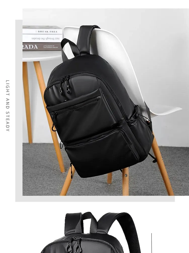 14 Inch Backpack Large Capacity Travel Leisure Solid Color PU Computer Backpack Fashion Casual Bag