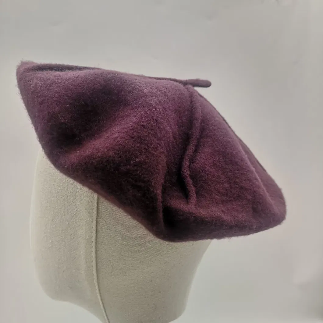 Women&prime;s Cap All-Match Fashion Purple Wool 4 Panel Berets Hat