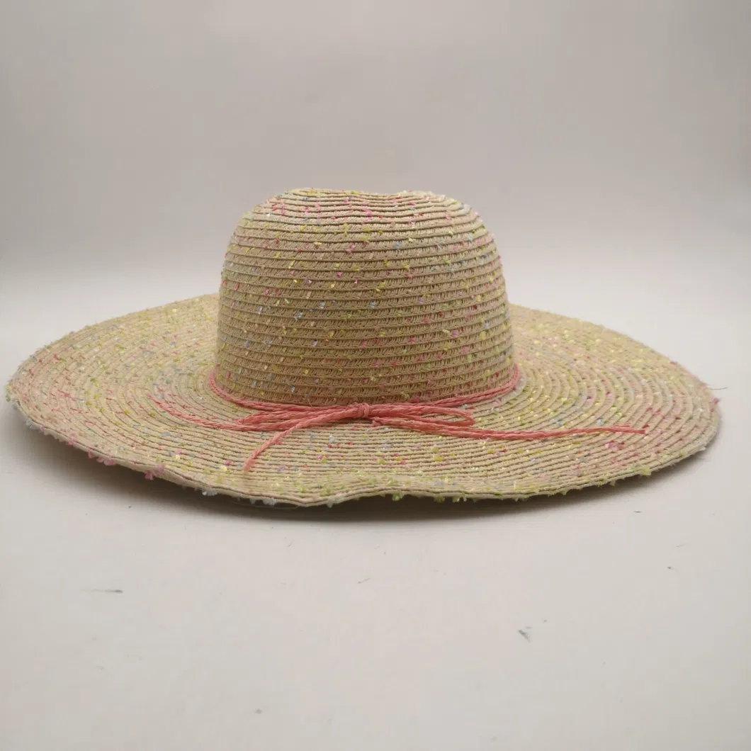 Women&prime;s Cap Summer Colorful Casual Wide Brim Round Top Straw Hat