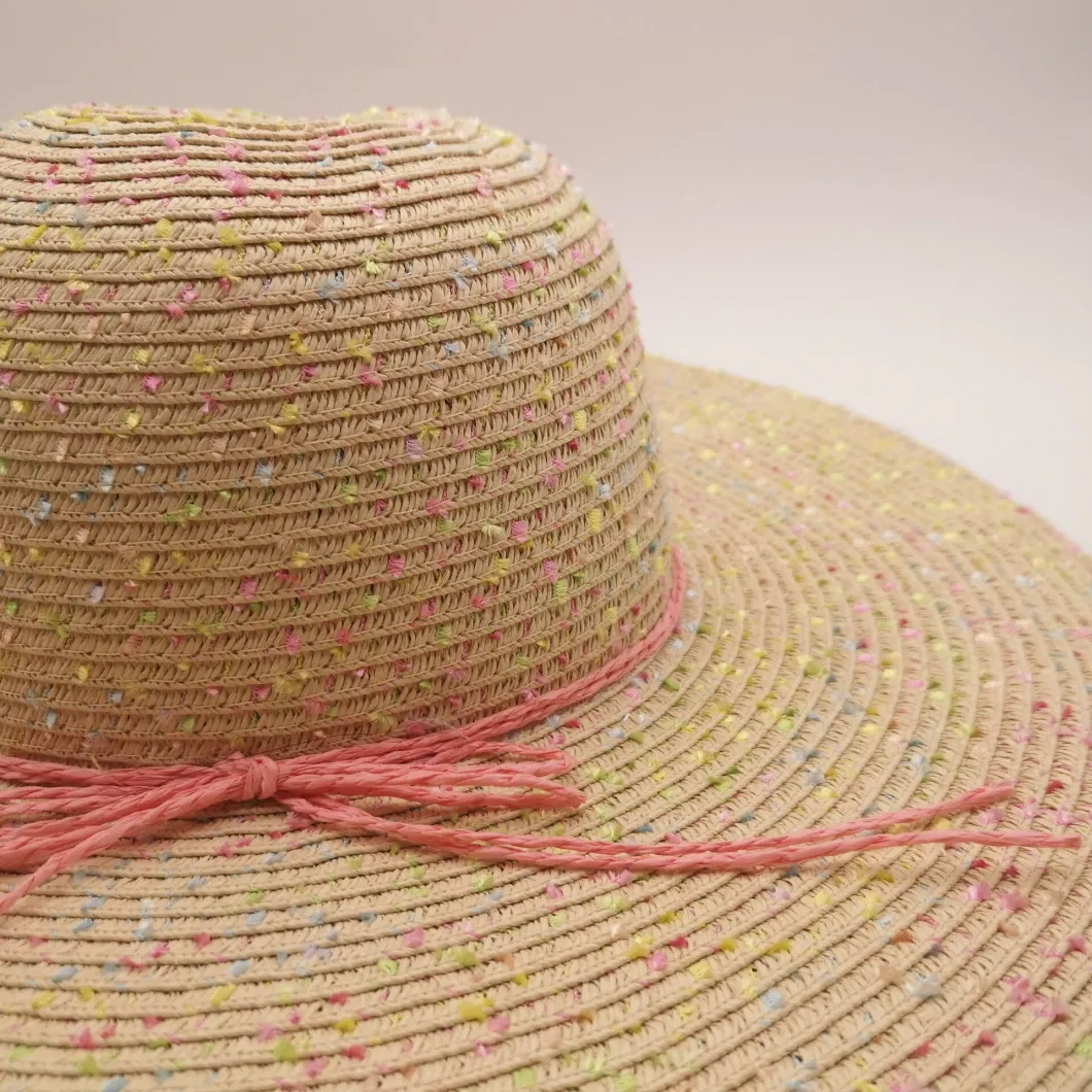 Women&prime;s Cap Summer Colorful Casual Wide Brim Round Top Straw Hat