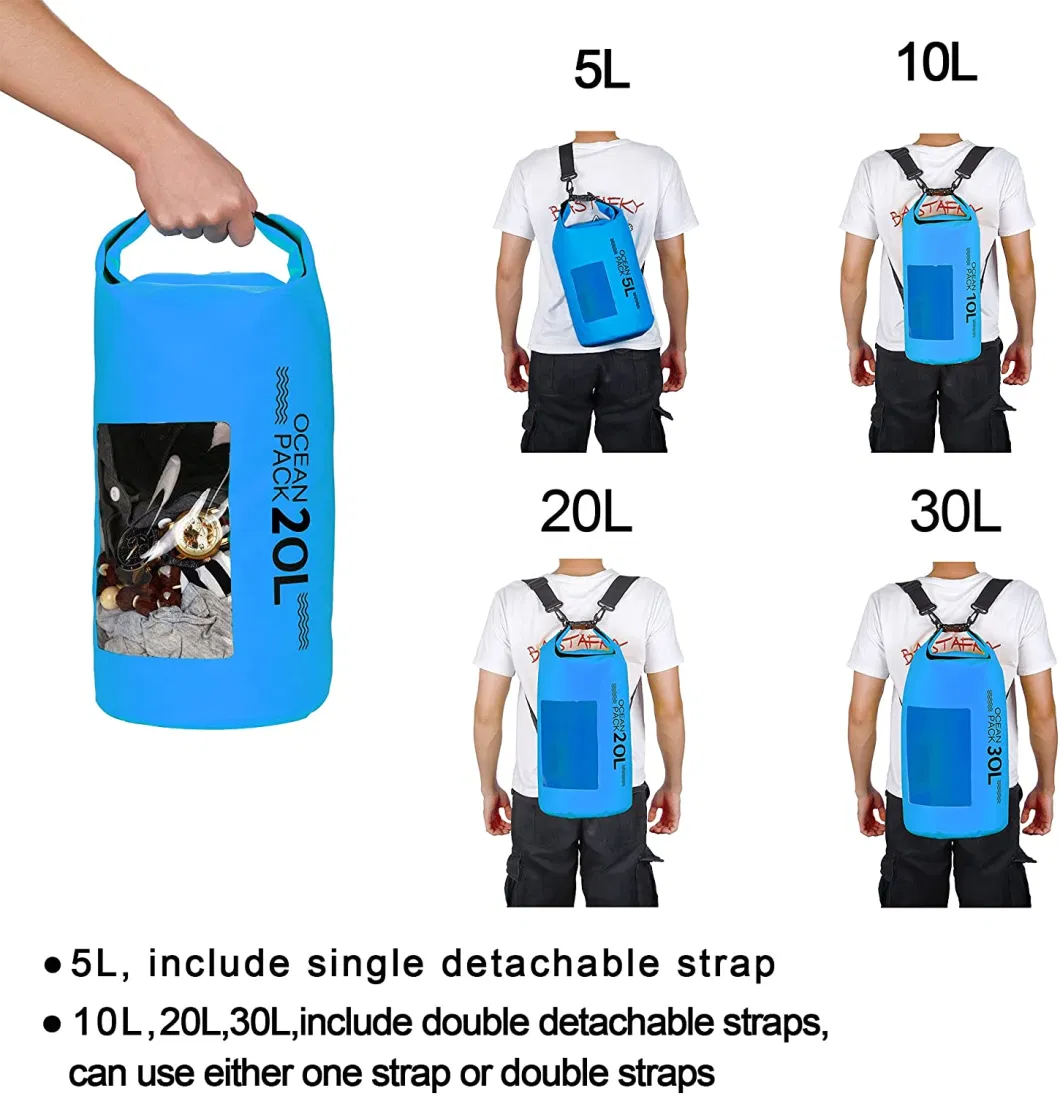 High Quality Custom 10L 50L 100L Foldable Waterproof Backpack Bag PVC Window Swimming Diving Floating Cycling Dry Bag